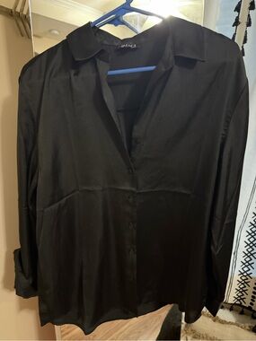 Blenca Black Satin Button-Down Blouse